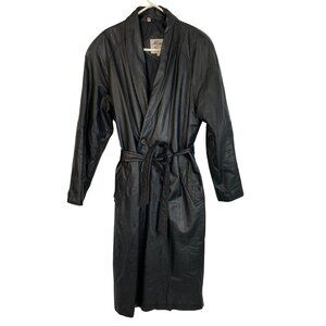 Vintage Mens Marco Serafino Black Leather Trench Coat XL Tall